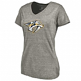 Women's Nashville Predators Distressed Team Logo Tri Blend V Neck T-Shirt Ash FengYun,baseball caps,new era cap wholesale,wholesale hats